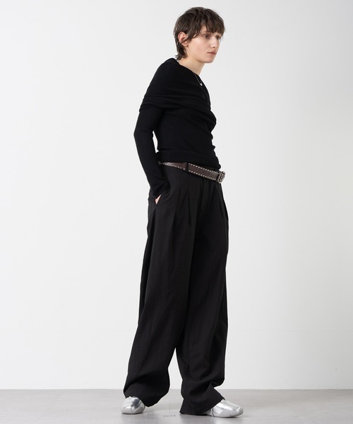 ELOOPS（イーループス）の「【ELOOPS】リネンライク  コットン混ワイドタックパンツ（スラックス・レディース・ブラック/ホワイト・S/M/L）」の19枚目の写真