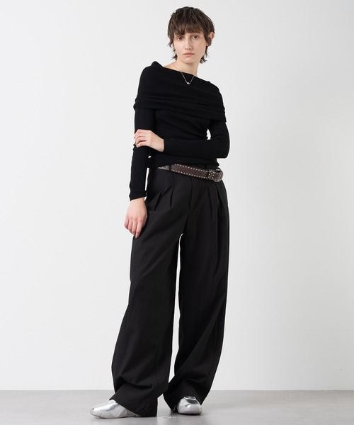 ELOOPS（イーループス）の「【ELOOPS】リネンライク  コットン混ワイドタックパンツ（スラックス・レディース・ブラック/ホワイト・S/M/L）」の20枚目の写真