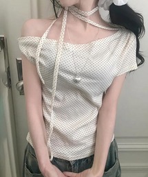 tシャツ ワンショルダーリボントップス CT0332「Moromoro2」「2025SS」 レディース セール】ワンショルダーリボントップス CT0332【Moromoro2