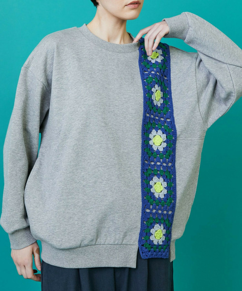 FRAPBOIS（フラボア）の「グラニースクエアスウェット（スウェット・レディース・ターコイズブルー/グレー・1/2）」の5枚目の写真