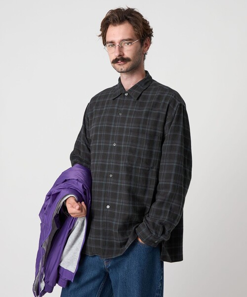 Steven Alan＞ ネル マドラスチェック オープンカラー シャツ BOX