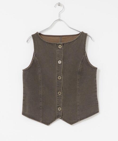 SENSE OF PLACE by URBAN RESEARCH(センスオブプレイスバイアーバンリサーチ)の「デニムコンパクトジレ(ベスト・レディース・インディゴブルー/ブラウン・ONE)」の4枚目の写真