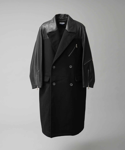 UNISEX》Sheep Leather Melton Combination Chester coat/シープレザー