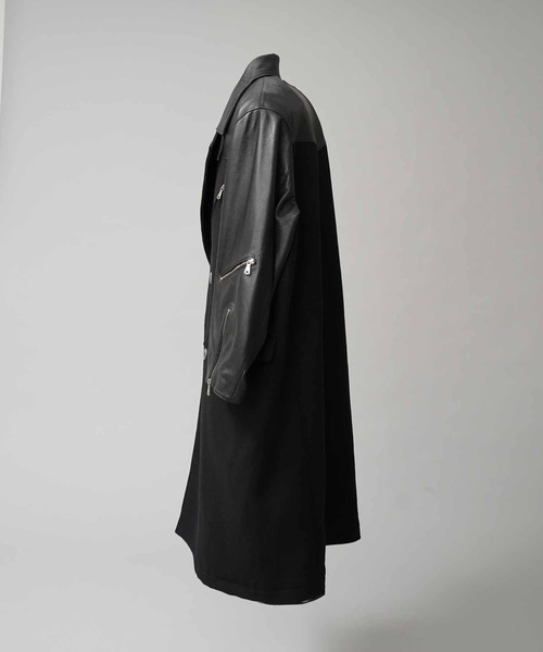 UNISEX》Sheep Leather Melton Combination Chester coat/シープレザー