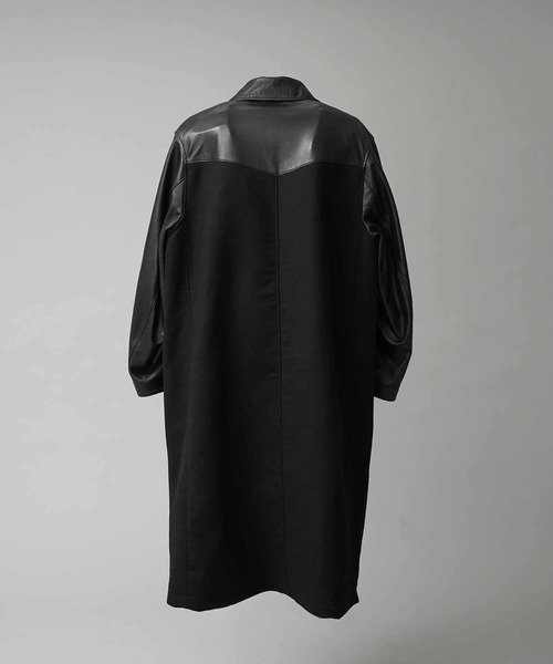 UNISEX》Sheep Leather Melton Combination Chester coat/シープレザー