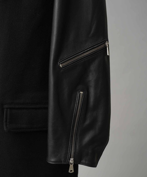 UNISEX》Sheep Leather Melton Combination Chester coat/シープレザー