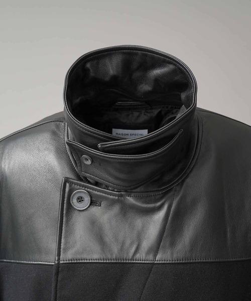 UNISEX》Sheep Leather Melton Combination Chester coat/シープレザー