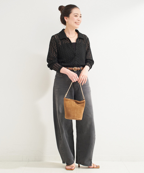 B.C STOCK（ベーセーストック）の「【WEB限定】手洗い可 / レースシャツ（シャツ/ブラウス・レディース・ブラック/アイボリー・FREE）」の4枚目の写真