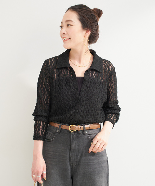B.C STOCK（ベーセーストック）の「【WEB限定】手洗い可 / レースシャツ（シャツ/ブラウス・レディース・ブラック/アイボリー・FREE）」の9枚目の写真