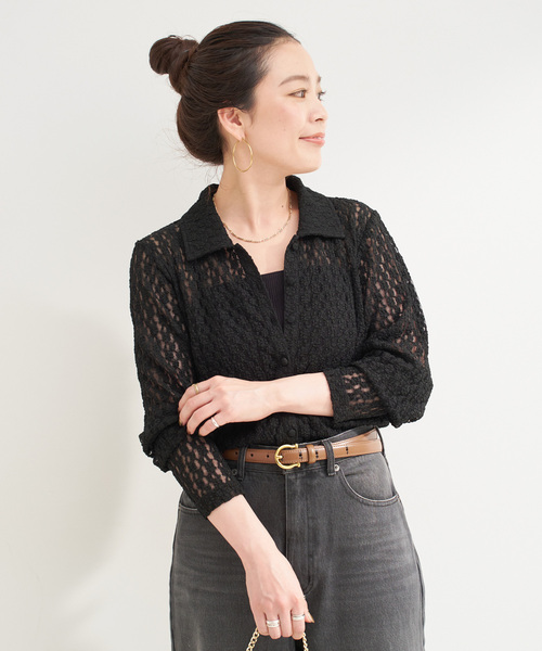 B.C STOCK（ベーセーストック）の「【WEB限定】手洗い可 / レースシャツ（シャツ/ブラウス・レディース・ブラック/アイボリー・FREE）」の10枚目の写真
