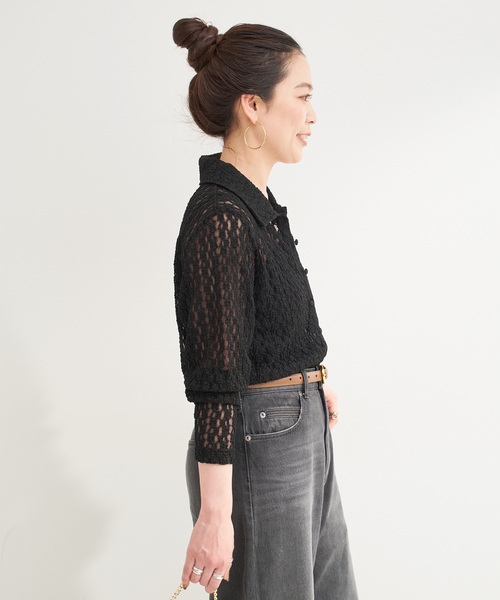 B.C STOCK（ベーセーストック）の「【WEB限定】手洗い可 / レースシャツ（シャツ/ブラウス・レディース・ブラック/アイボリー・FREE）」の12枚目の写真