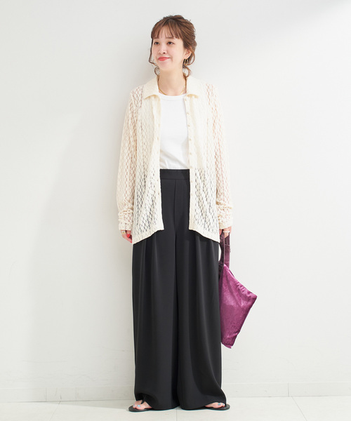 B.C STOCK（ベーセーストック）の「【WEB限定】手洗い可 / レースシャツ（シャツ/ブラウス・レディース・ブラック/アイボリー・FREE）」の14枚目の写真