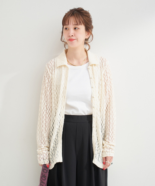 B.C STOCK（ベーセーストック）の「【WEB限定】手洗い可 / レースシャツ（シャツ/ブラウス・レディース・ブラック/アイボリー・FREE）」の18枚目の写真