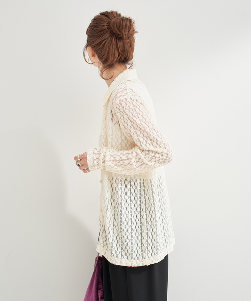 B.C STOCK（ベーセーストック）の「【WEB限定】手洗い可 / レースシャツ（シャツ/ブラウス・レディース・ブラック/アイボリー・FREE）」の21枚目の写真