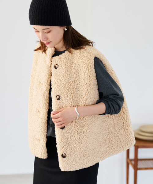 FRAMeWORK フェイクファーベスト ベージュ フレームワークフェイクファーベスト ベージュ FRAMeWORK（フレーム