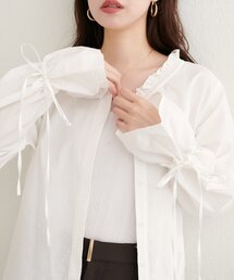 【WEB限定】フリルVネックキャンディスリーブブラウス