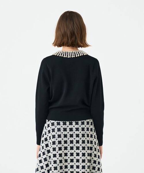 ウールポリエステルパールコンビ クルーネックカーディガン