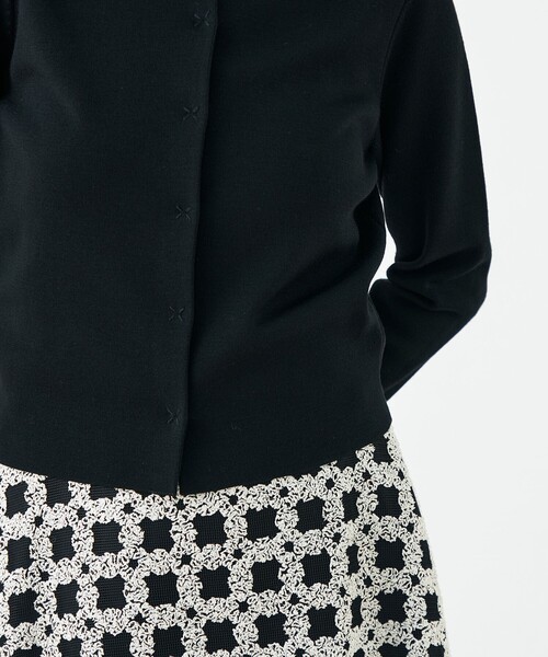 ウールポリエステルパールコンビ クルーネックカーディガン