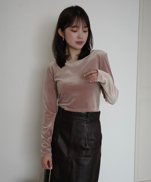 anuans ベロアトップス(今だけ安くしてます！) アニュアンス anuans ベロアクロップドカットトップス （PINK