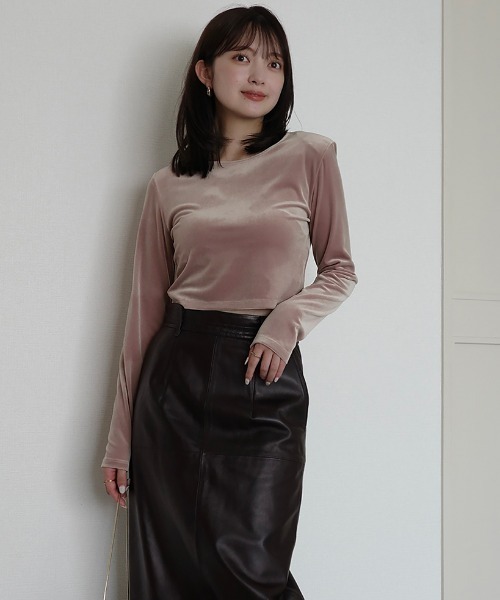 anuans アニュアンス　ベスト　トップス　ブラウン　茶色 ベロアクロップドカットトップス（Tシャツ/カットソー）｜anuans