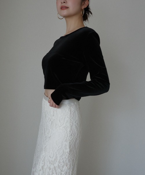 セール】ベロアクロップドカットトップス（Tシャツ/カットソー