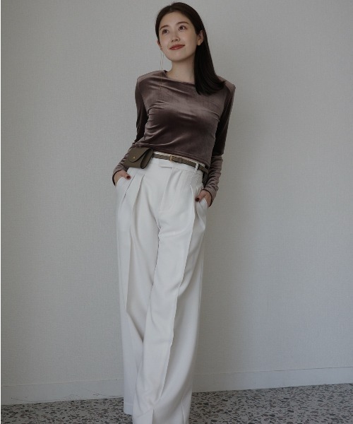 セール】ベロアクロップドカットトップス（Tシャツ/カットソー