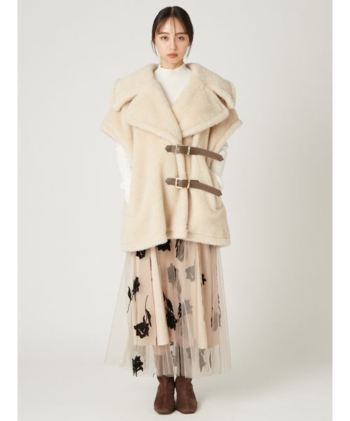 FRAY I.D（フレイアイディー）の「ECOPELボアポンチョ（ポンチョ・レディース・キャメル/アイボリー・0/1）」の4枚目の写真