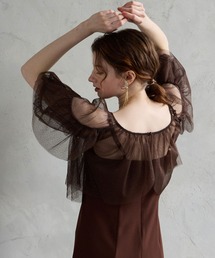 【美品】AIMERフリル付きブラウンカジュアルドレス AIMER（エメ）の「フリルサッシュ付きマルチWAYオールインワン