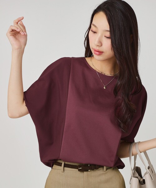 COUP DE CHANCE（クードシャンス）の「【手洗い可／日本製】ドルマンジャージトップス（Tシャツ/カットソー・レディース・ボルドー/ブラック/ホワイト/グリーン系・34/38）」の4枚目の写真