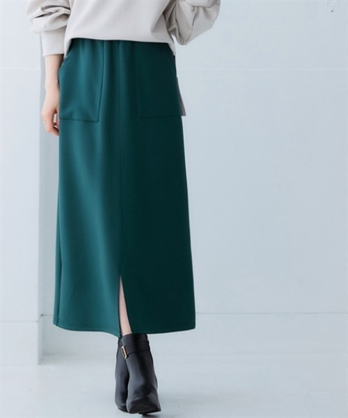 nissen（ニッセン）の「なめらかポンチ素材　前スリットタイトスカート（セットアップ可能）＜大きいサイズ有＞（スカート・レディース・ブラック/チャコールグレー/グリーン/モカ・S/M/L/LL）」の4枚目の写真