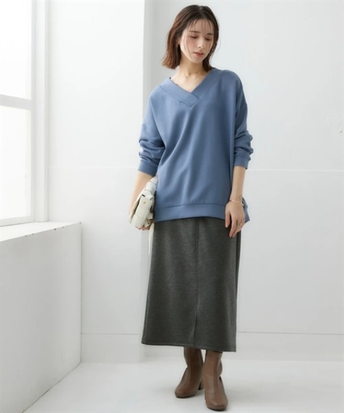 nissen（ニッセン）の「なめらかポンチ素材　前スリットタイトスカート（セットアップ可能）＜大きいサイズ有＞（スカート・レディース・ブラック/チャコールグレー/グリーン/モカ・S/M/L/LL）」の11枚目の写真