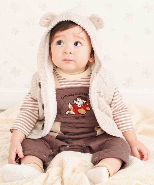 SLAP SLIP BABY（スラップスリップベビー）の「【お揃い】クマ耳フード付き裏ボアニットベストベビー(70~80cm)（その他ベビーウェア・キッズ・ネイビー/オフホワイト・FREE）」の7枚目の写真