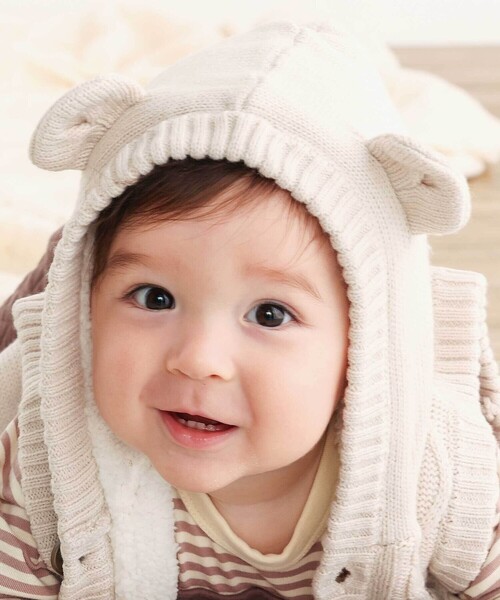 SLAP SLIP BABY（スラップスリップベビー）の「【お揃い】クマ耳フード付き裏ボアニットベストベビー(70~80cm)（その他ベビーウェア・キッズ・ネイビー/オフホワイト・FREE）」の8枚目の写真