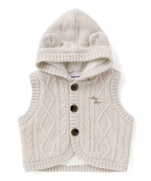 SLAP SLIP BABY（スラップスリップベビー）の「【お揃い】クマ耳フード付き裏ボアニットベストベビー(70~80cm)（その他ベビーウェア・キッズ・ネイビー/オフホワイト・FREE）」の10枚目の写真