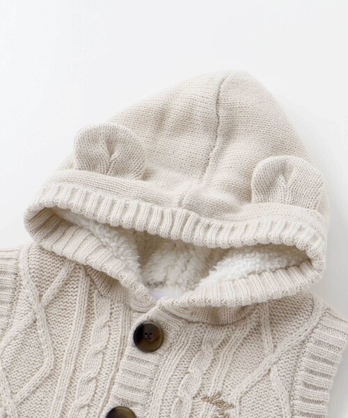 SLAP SLIP BABY（スラップスリップベビー）の「【お揃い】クマ耳フード付き裏ボアニットベストベビー(70~80cm)（その他ベビーウェア・キッズ・ネイビー/オフホワイト・FREE）」の12枚目の写真