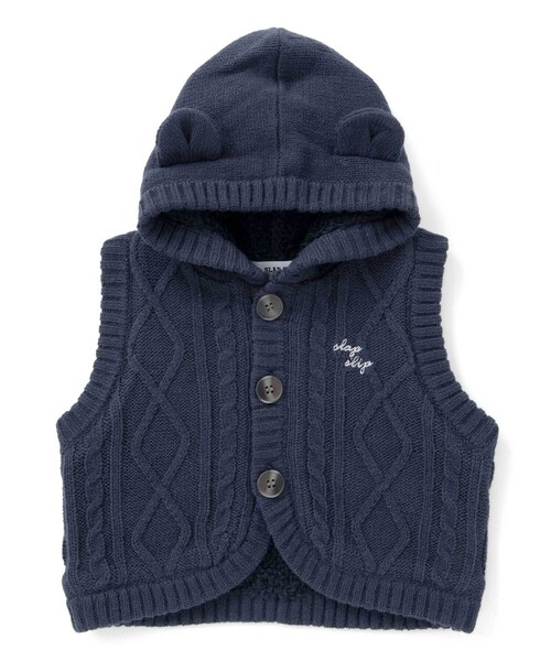 SLAP SLIP BABY（スラップスリップベビー）の「【お揃い】クマ耳フード付き裏ボアニットベストベビー(70~80cm)（その他ベビーウェア・キッズ・ネイビー/オフホワイト・FREE）」の3枚目の写真