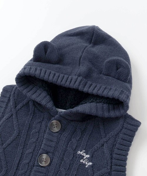 SLAP SLIP BABY（スラップスリップベビー）の「【お揃い】クマ耳フード付き裏ボアニットベストベビー(70~80cm)（その他ベビーウェア・キッズ・ネイビー/オフホワイト・FREE）」の5枚目の写真