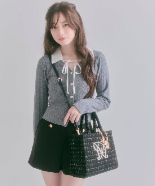 OLIVE des OLIVE（オリーブデオリーブ）の「【タブレット対応/推し活】Aimerianejoie刺繍入りミニトート（トートバッグ・レディース・ライトグレー/アイボリー/ブラック/サックスブルー・FREE）」の3枚目の写真