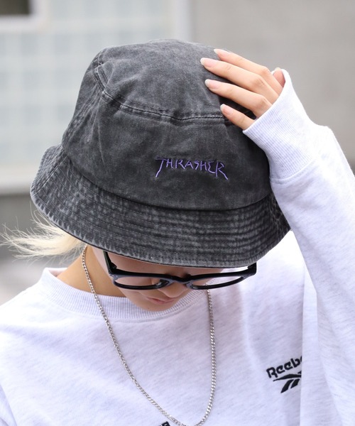 THRASHER(スラッシャー)の「【THRASHER/スラッシャー】手書きロゴ刺繍 ヴィンテージライク バケットハット(ハット・メンズ・ブラック系その他2/ブラック系その他/ブラック系その他3・FREE)」の12枚目の写真