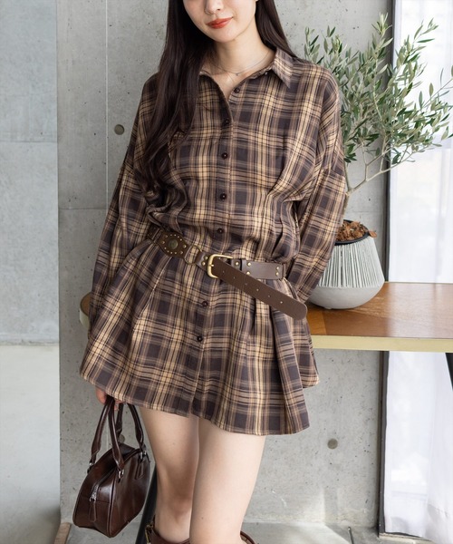 セール】チェックシャツミニワンピース［大人 カジュアル 着回し