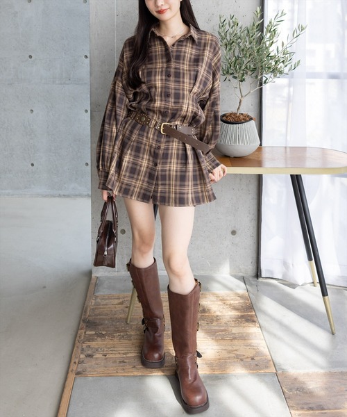 セール】チェックシャツミニワンピース［大人 カジュアル 着回し力抜群