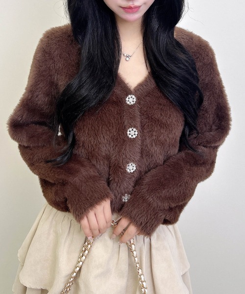 INGNI(イング)の「レース付フェザーニットカーディガン(カーディガン/ボレロ・レディース・アイボリー/ブラウン/ライトグレー/ピンク・M)」の3枚目の写真