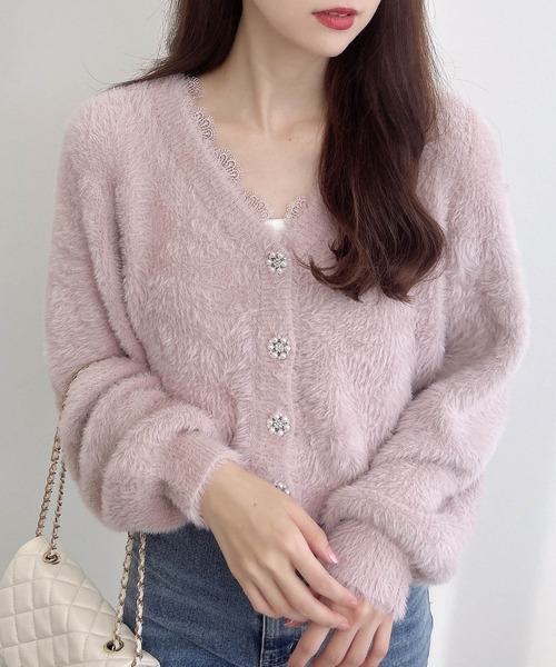 INGNI(イング)の「レース付フェザーニットカーディガン(カーディガン/ボレロ・レディース・アイボリー/ブラウン/ライトグレー/ピンク・M)」の4枚目の写真