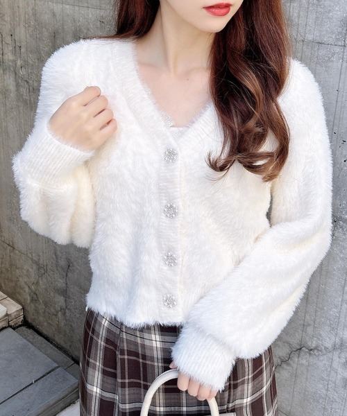 INGNI(イング)の「レース付フェザーニットカーディガン(カーディガン/ボレロ・レディース・アイボリー/ブラウン/ライトグレー/ピンク・M)」の1枚目の写真