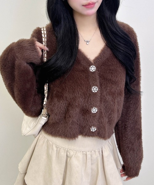 INGNI(イング)の「レース付フェザーニットカーディガン(カーディガン/ボレロ・レディース・アイボリー/ブラウン/ライトグレー/ピンク・M)」の10枚目の写真