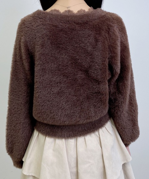 INGNI(イング)の「レース付フェザーニットカーディガン(カーディガン/ボレロ・レディース・アイボリー/ブラウン/ライトグレー/ピンク・M)」の5枚目の写真