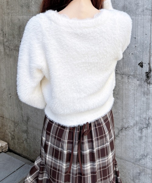 INGNI(イング)の「レース付フェザーニットカーディガン(カーディガン/ボレロ・レディース・アイボリー/ブラウン/ライトグレー/ピンク・M)」の22枚目の写真