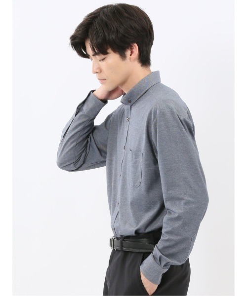 m.f.editorial(エムエフエディトリアル)の「シャツ メンズ 長袖 ストレッチ 吸水速乾 イージーケア バンドカラー ビジカジ クールビズ アルティマ(ビジネスシャツ・メンズ・ネイビー/グレー・MEDIUM/LARGE)」の10枚目の写真