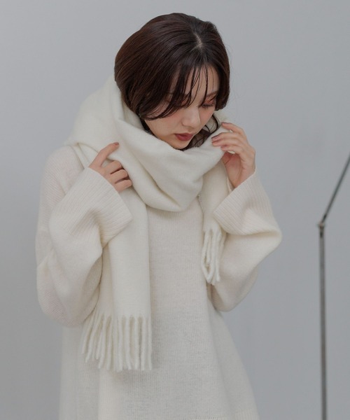 Andemiu（アンデミュウ）の「ブランケットマフラー571428（ストール/ショール・レディース・スミクロ/チェック/アイボリー・FREE）」の4枚目の写真