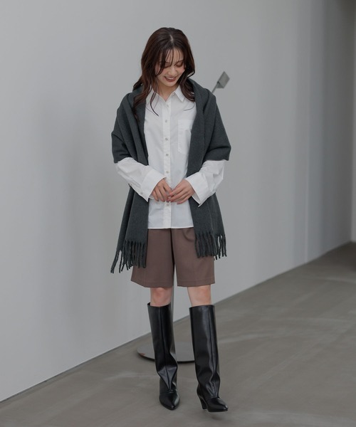 Andemiu（アンデミュウ）の「ブランケットマフラー571428（ストール/ショール・レディース・スミクロ/チェック/アイボリー・FREE）」の6枚目の写真